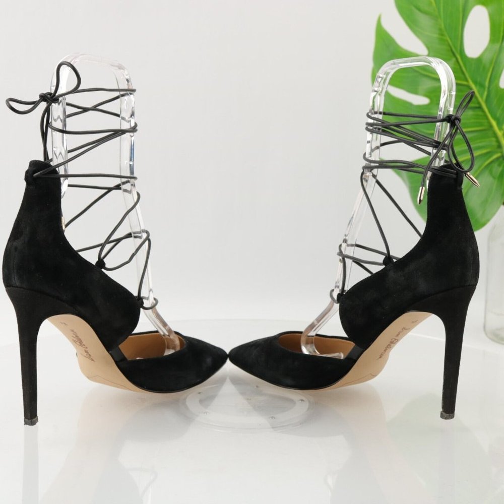 Sam Edelman Black Lace-Up Pointed Toe Stiletto Heels - Picture 9 of 13